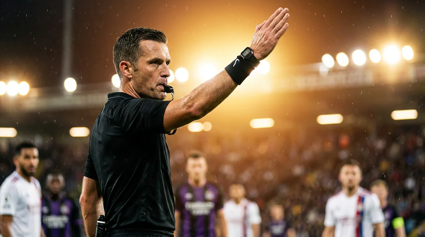Árbitro de fútbol haciendo una señal decisiva durante un partido