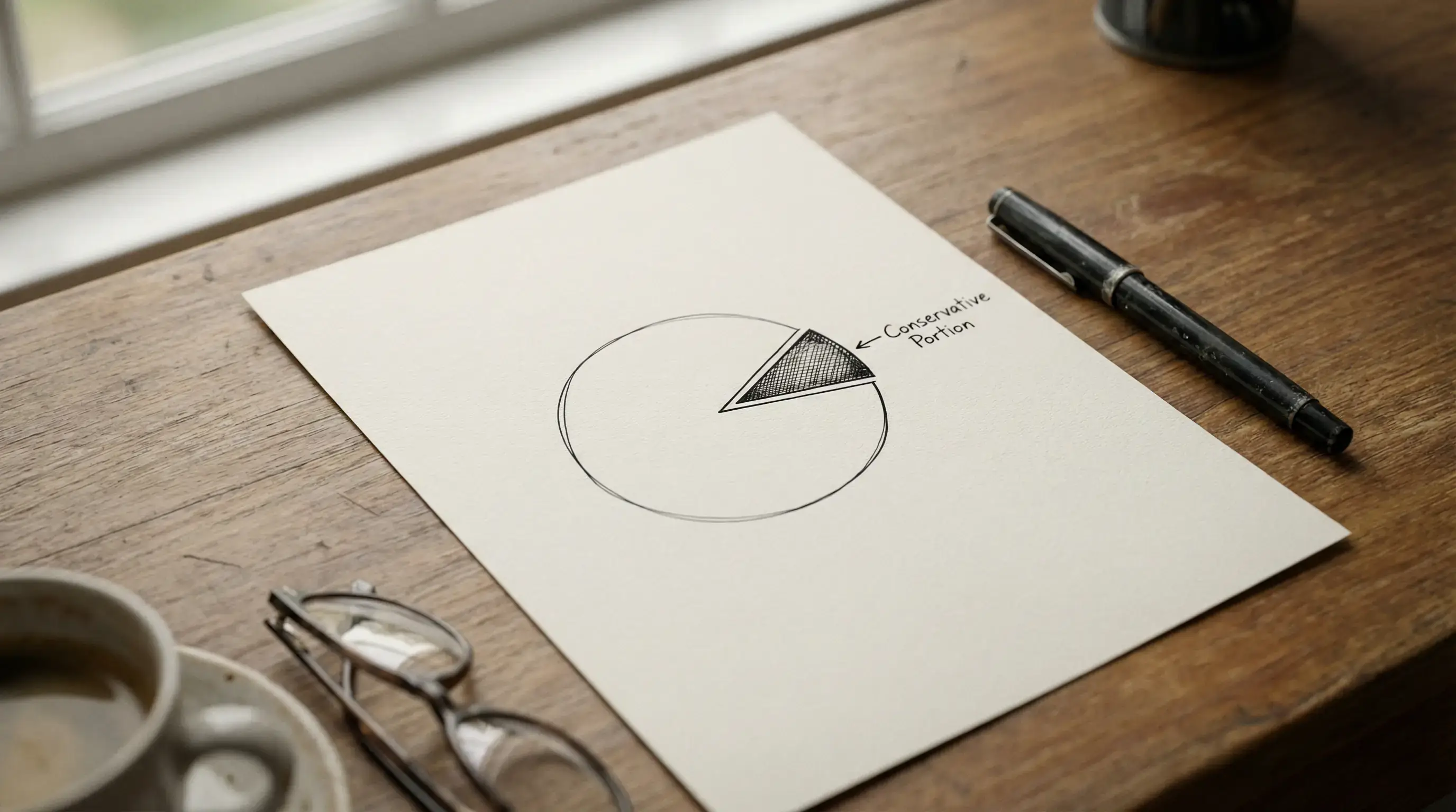 Diagrama circular simple dibujado a mano mostrando una porción conservadora del total